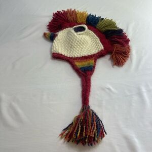 Adult One Size Fits Most Peruvian Trading Company Hand Knit Rainbow Unicorn Hat